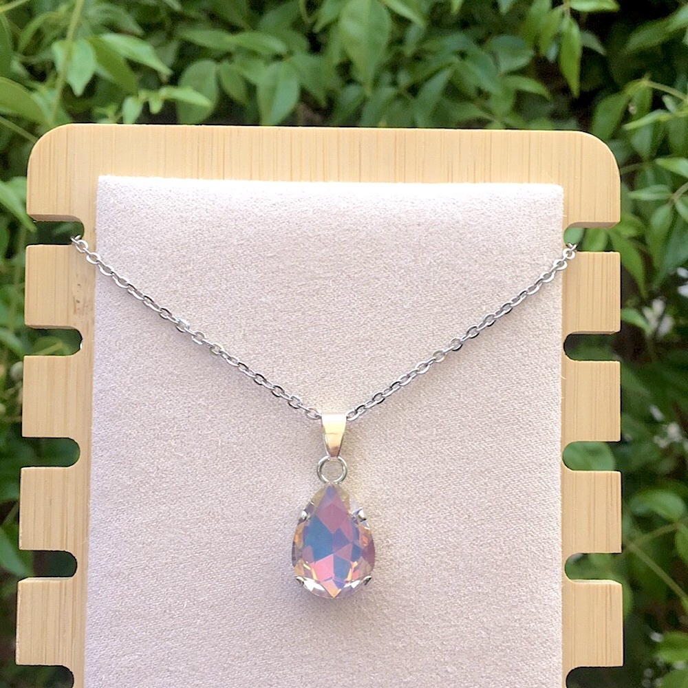 Gray Opal Aurora Borealis Iridescent Silver Pendant Drop Necklace - Picture 10 of 10